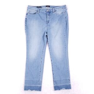 NYDJ Sheri Slim Jeans 14 Light Wash Released Frayed Hem Lift Tuck Stretch